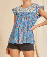 Andree By Unit - Flutter Sleeve Embroidered Top
