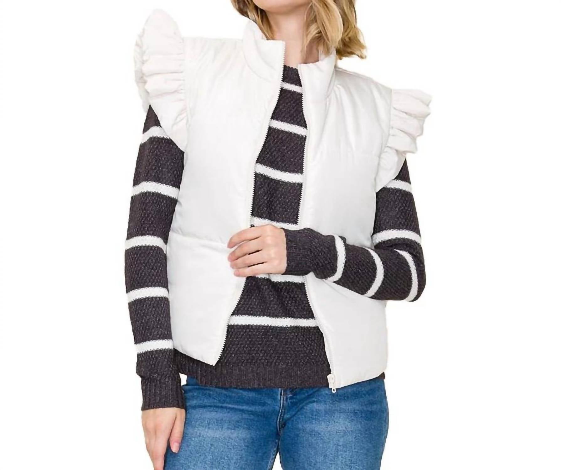 Staccato - Ruffled Sleeve Mock Neck Zip-up Puffer Vest