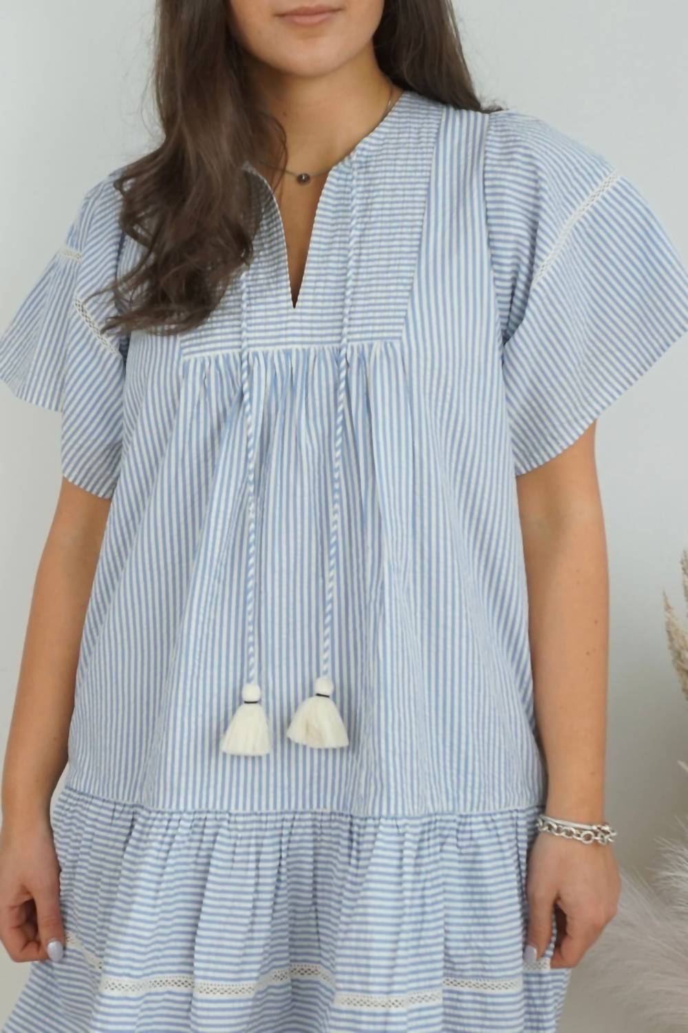 NIBI MTK Sicily Dress in blue seersucker - women's dress - alternate view