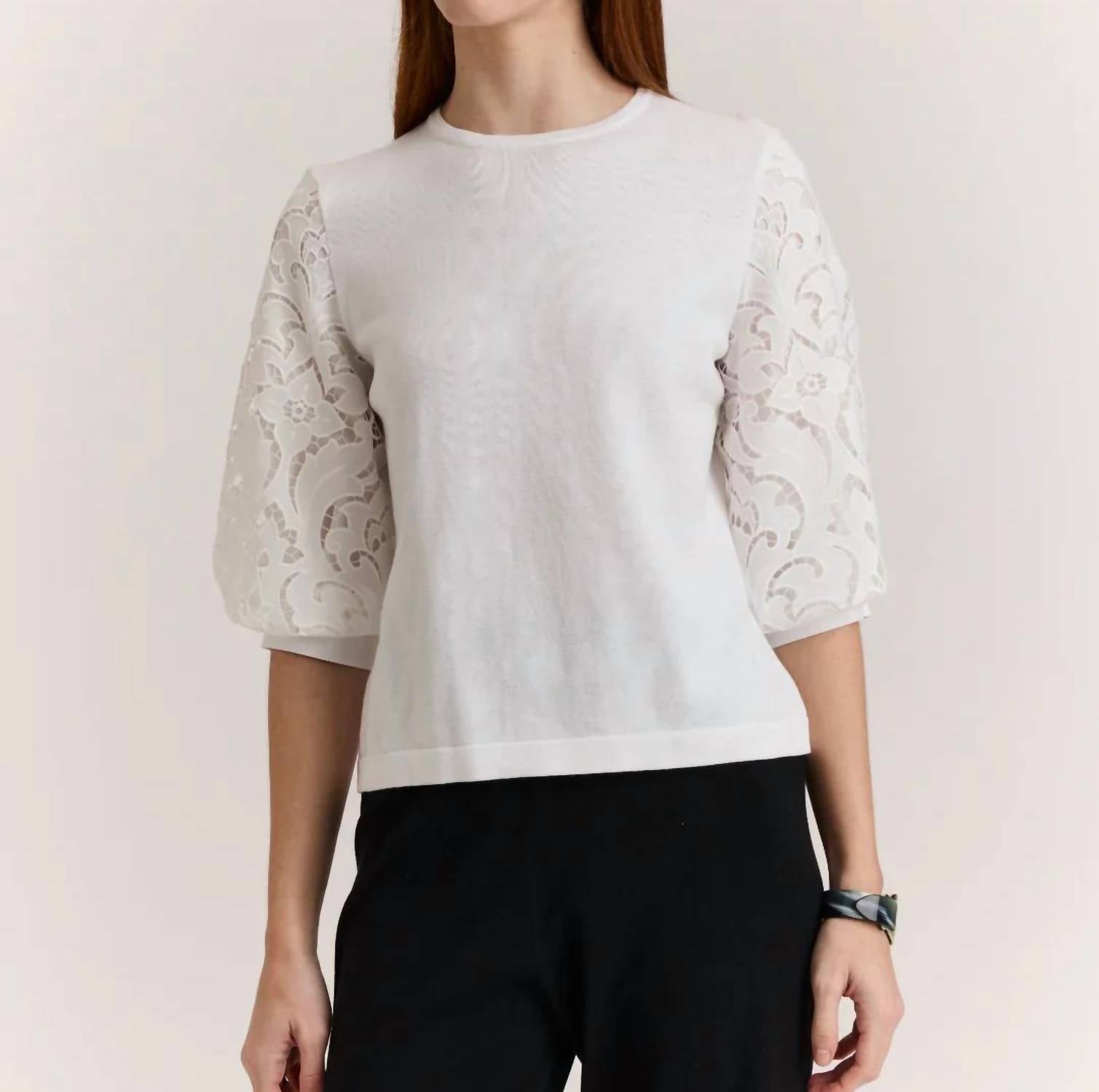 The H Edition - Millie Lace Elbow Sleeve Sweater