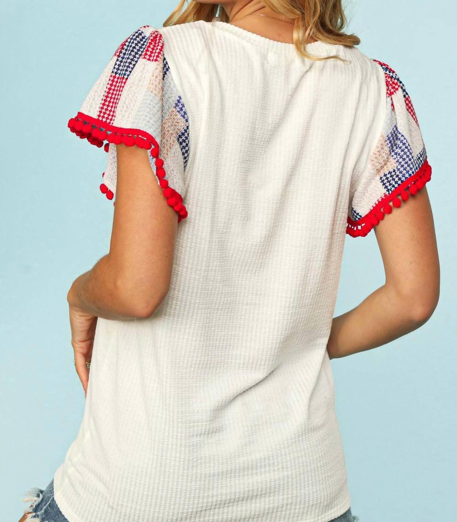Haptics - Patriotic Patch Work Flutter Sleeve Top