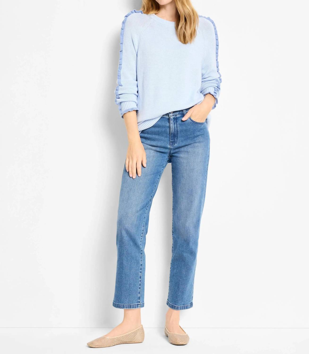 Nic + Zoe Renee Ruffled Down Sweater in powdered blue - women's sweater