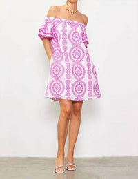 Skies Are Blue - Embroidered Eyelet Off-shoulder Dress