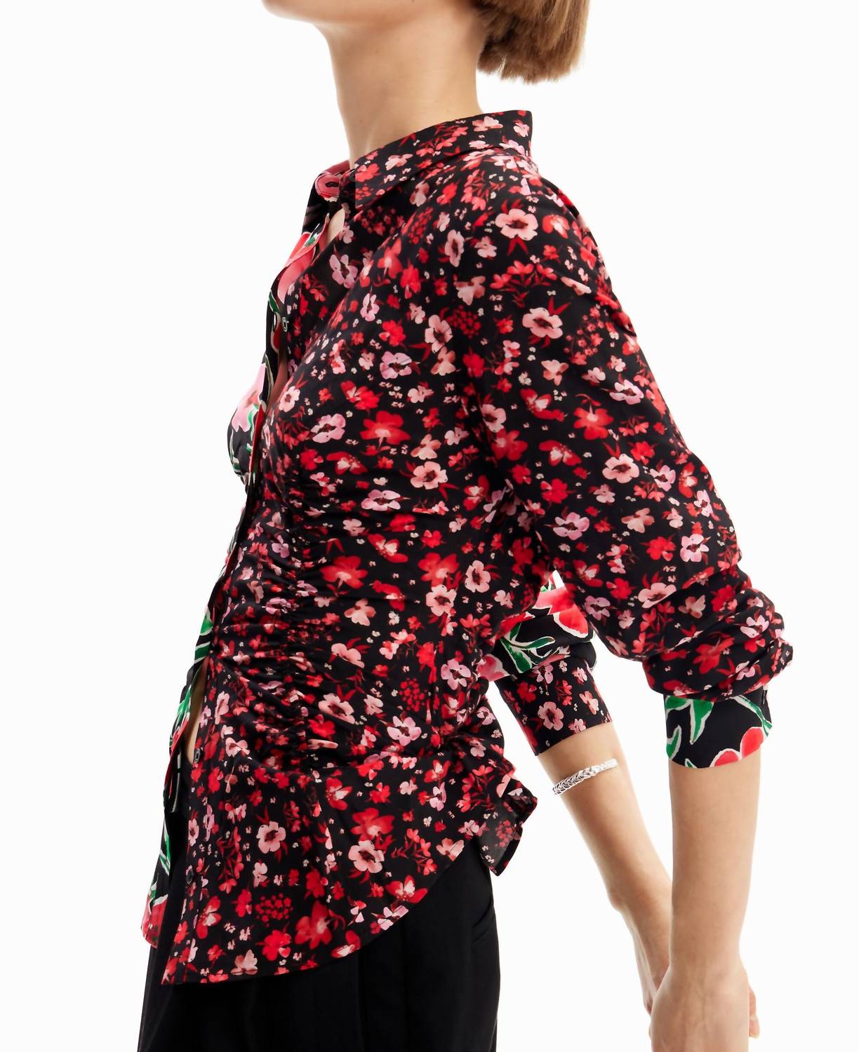 Desigual - Floral Gathered Button Down Shirt