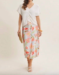 In February - Floral Satin Bias Midi Skirt