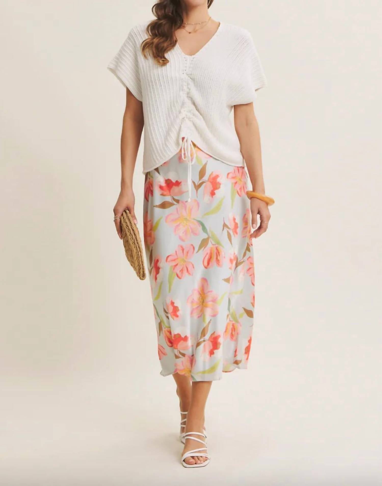 In February - Floral Satin Bias Midi Skirt