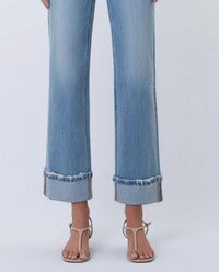 LOVERVET Women's Mid Rise Cuffed Slim Wide Leg Jeans in blue - women's jeans