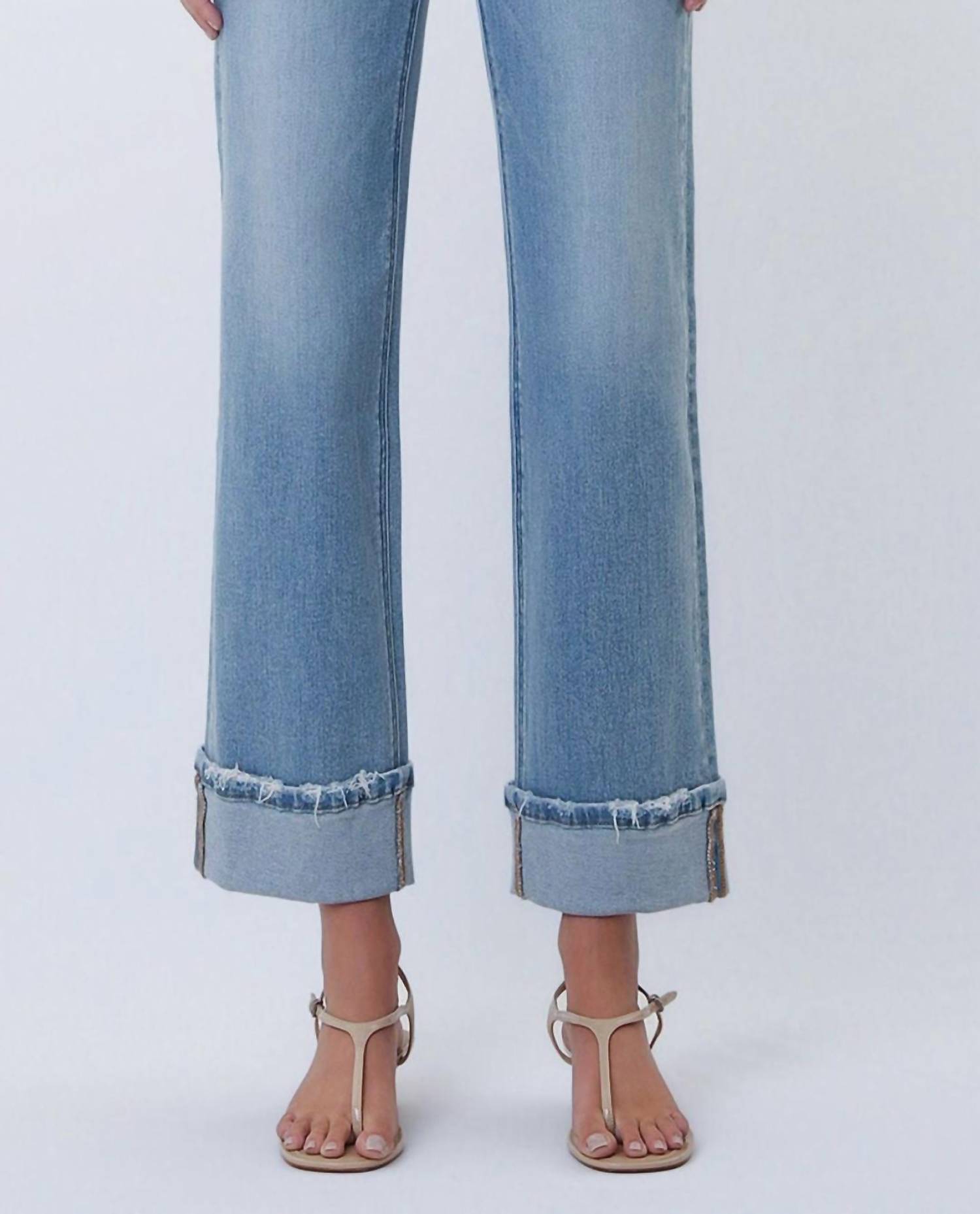 LOVERVET Women's Mid Rise Cuffed Slim Wide Leg Jeans in blue - women's jeans