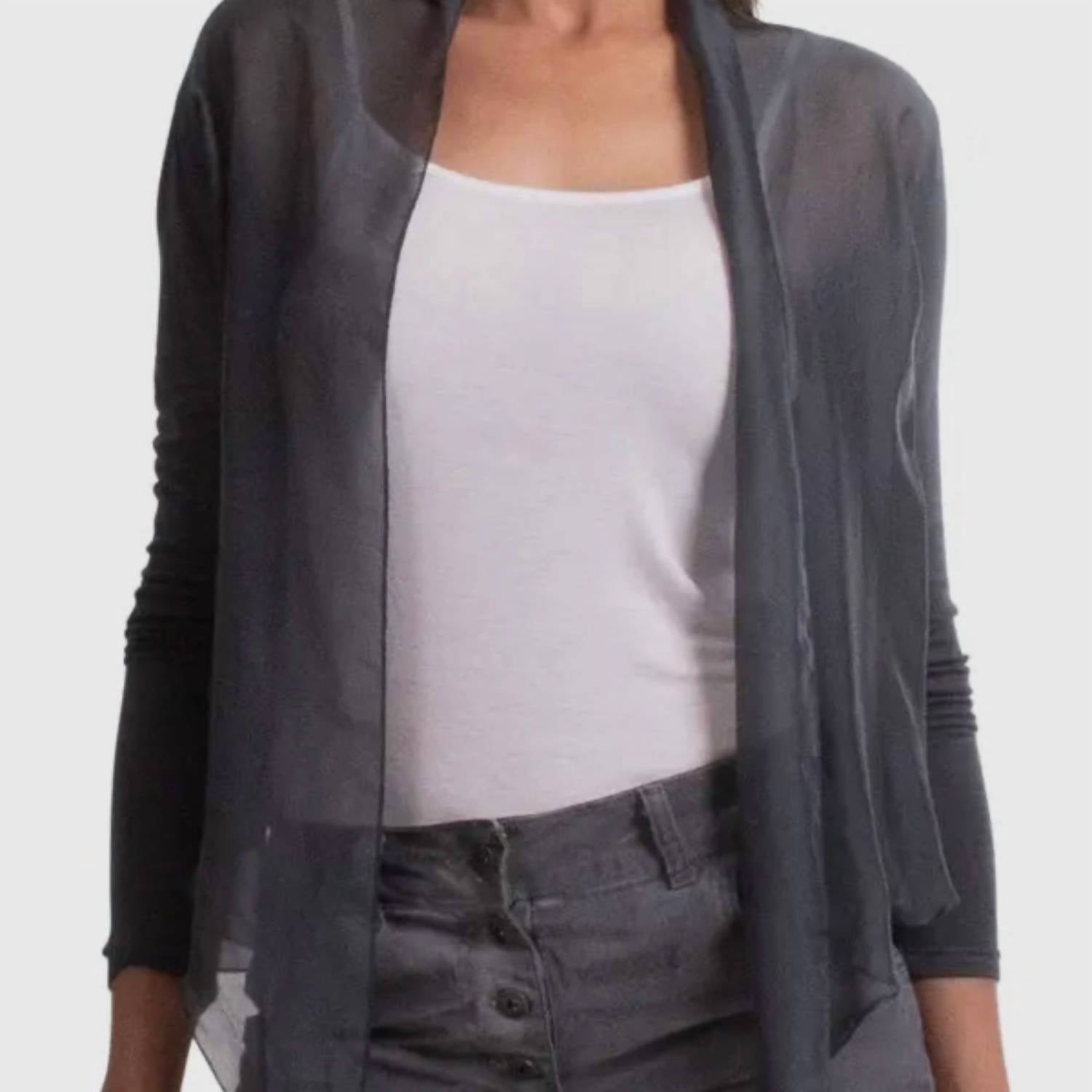 Made In Italy - Silk Front Tie Long Sleeve Shrug