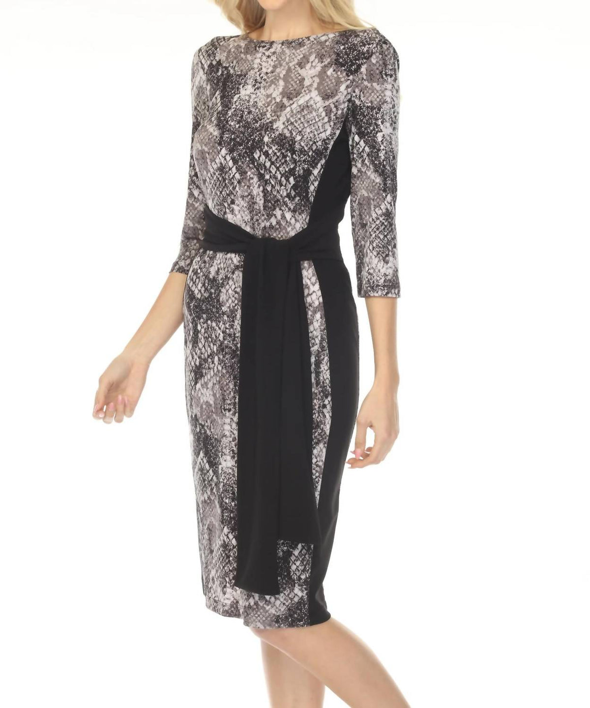 Joseph Ribkoff - Snakeskin Waist Tie Sheath Dress