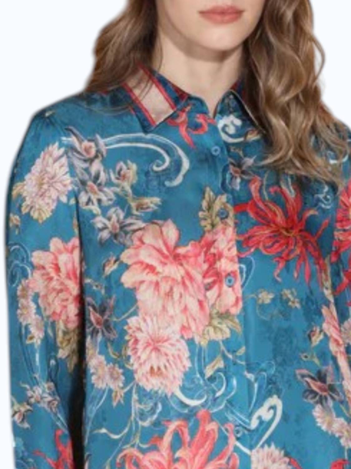 Jessie Liu - Women's Printed Jacquard Shirt With Contrast Collar And Cuffs