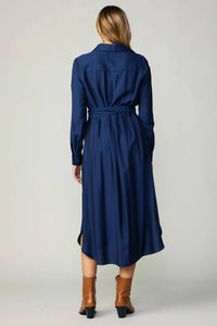 current air Tie Shirt Dress in navy - women's dress - alternate view