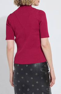 Lysse Benadette Short Sleeve Ribbed Top in fuchsia red - women's blouse - alternate view