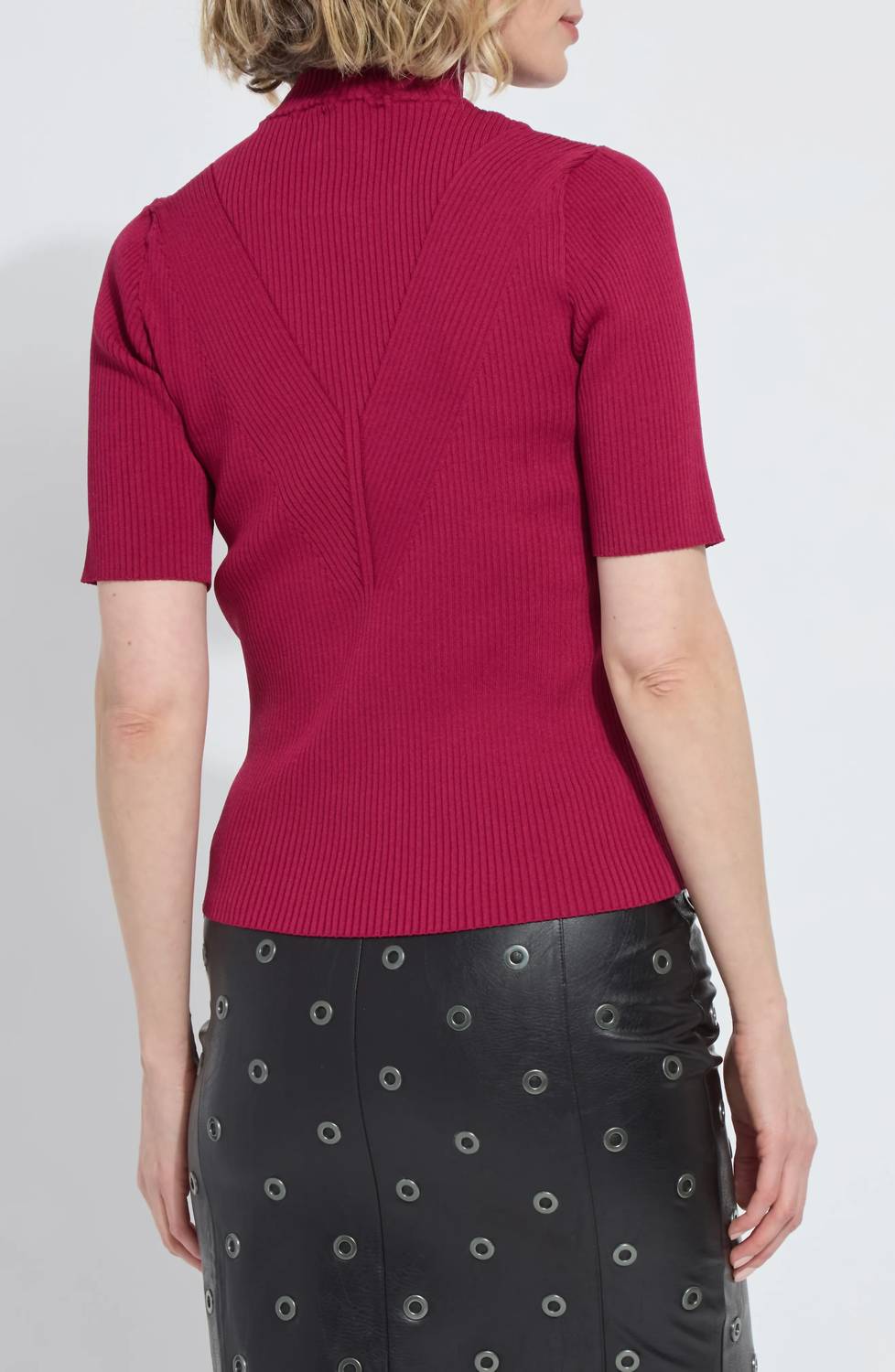 Lysse Benadette Short Sleeve Ribbed Top in fuchsia red - women's blouse - alternate view