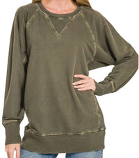 Zenana - Pigment Dyed French Terry Pullover Sweater – Plus Size