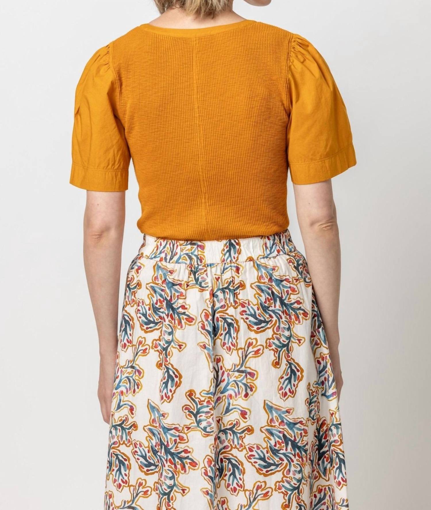 Lilla P - Woven Sleeve Split Neck Top
