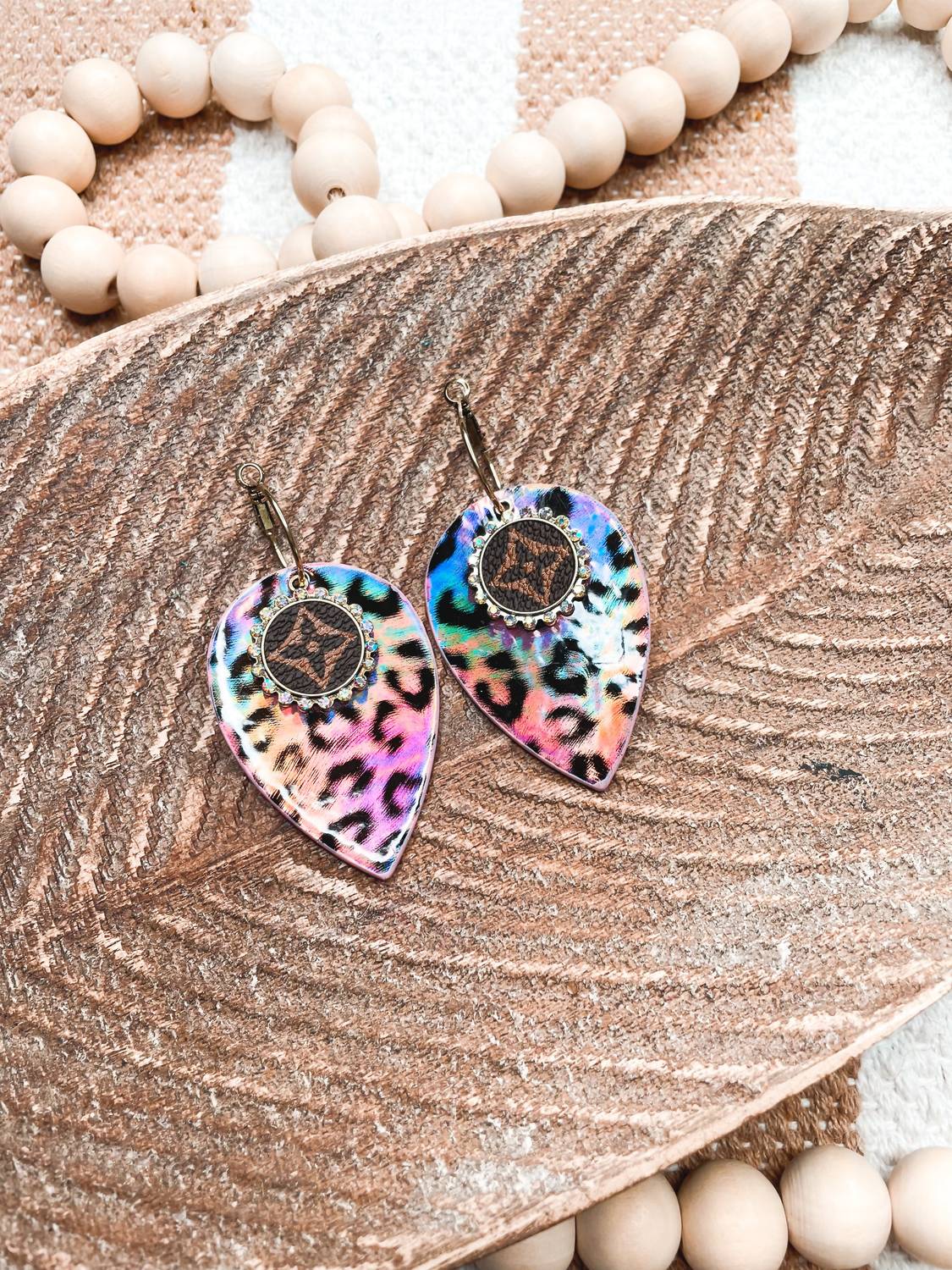 White Label - Women's Iridescent Leopard Teardrop Earrings