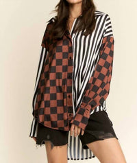Jade By Jane - Split Decision Checker-stripe Blouse - Plus
