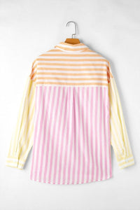 fashionworks Stripe Collar Patchwork Long Sleeve Shirt in pink - women's long sleeve top - view 5