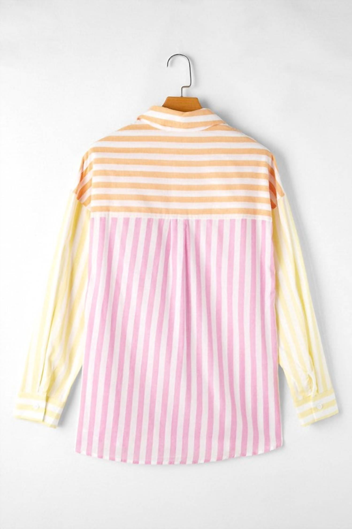 fashionworks Stripe Collar Patchwork Long Sleeve Shirt in pink - women's long sleeve top - view 5
