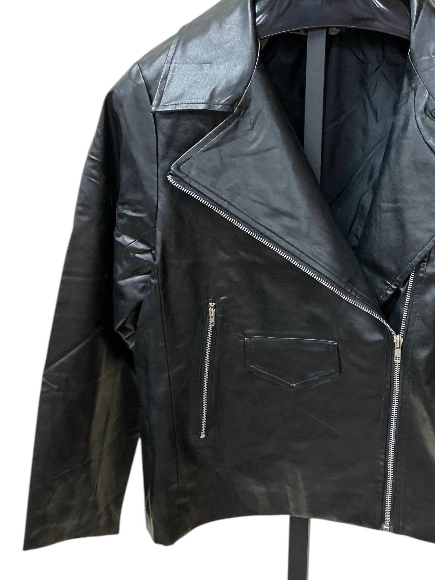 Main Strip - Women's Collar Neck Leather Jacket