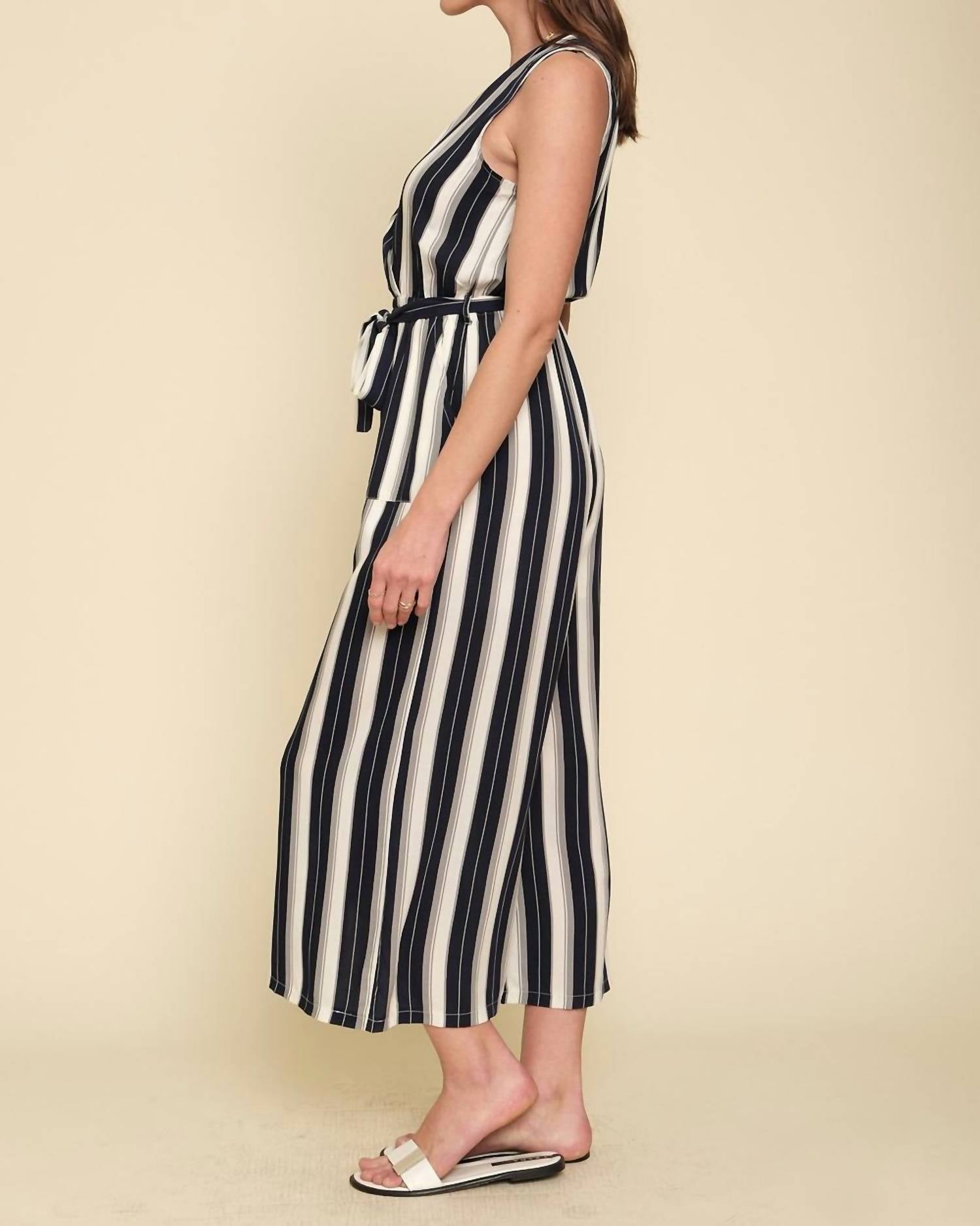 Mystree - Striped Surplice Jumpsuit