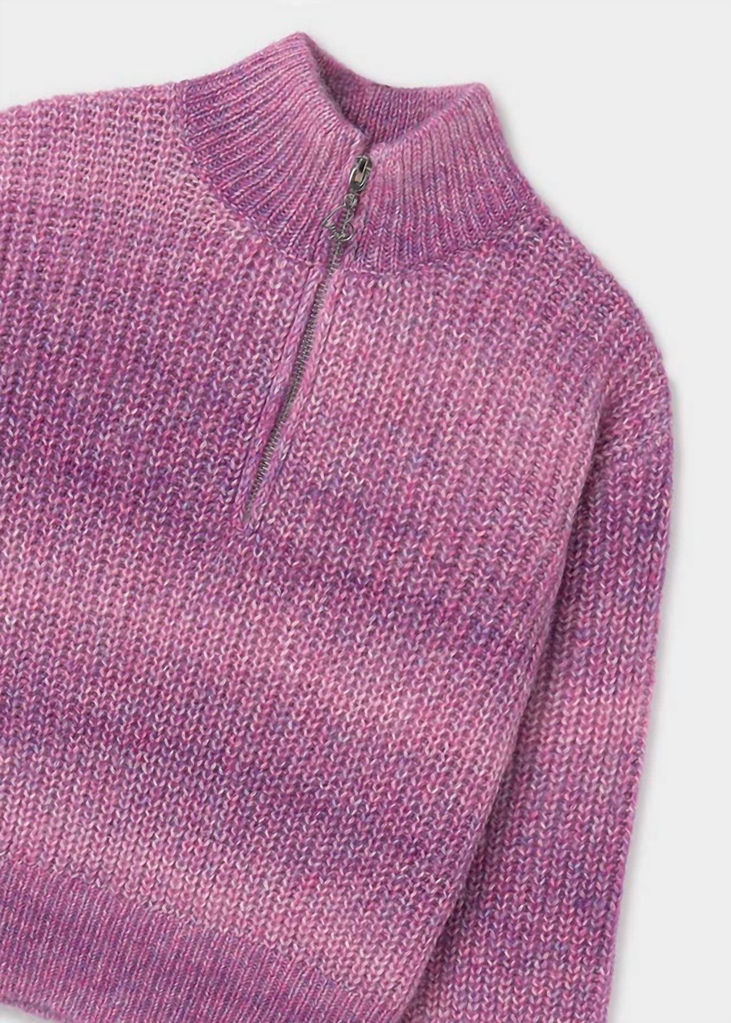 Mayoral - Girls' Chunky Space Dye 1/4 Zip Sweater