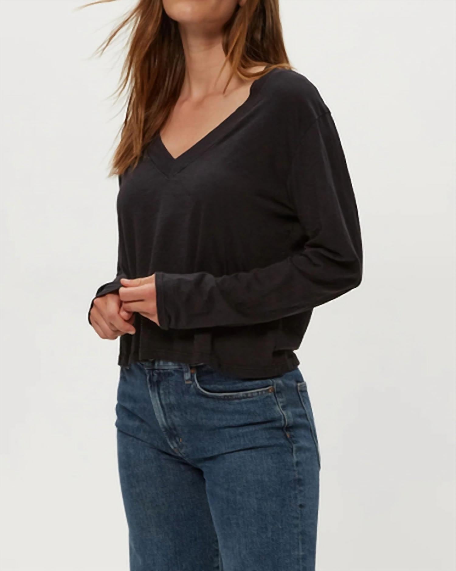 Michael Stars - Brea Cropped Long Sleeve V-neck Tee