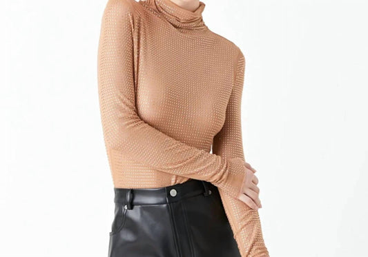 2.7 August Apparel - Rhinestone Mesh Long Sleeve Bodysuit