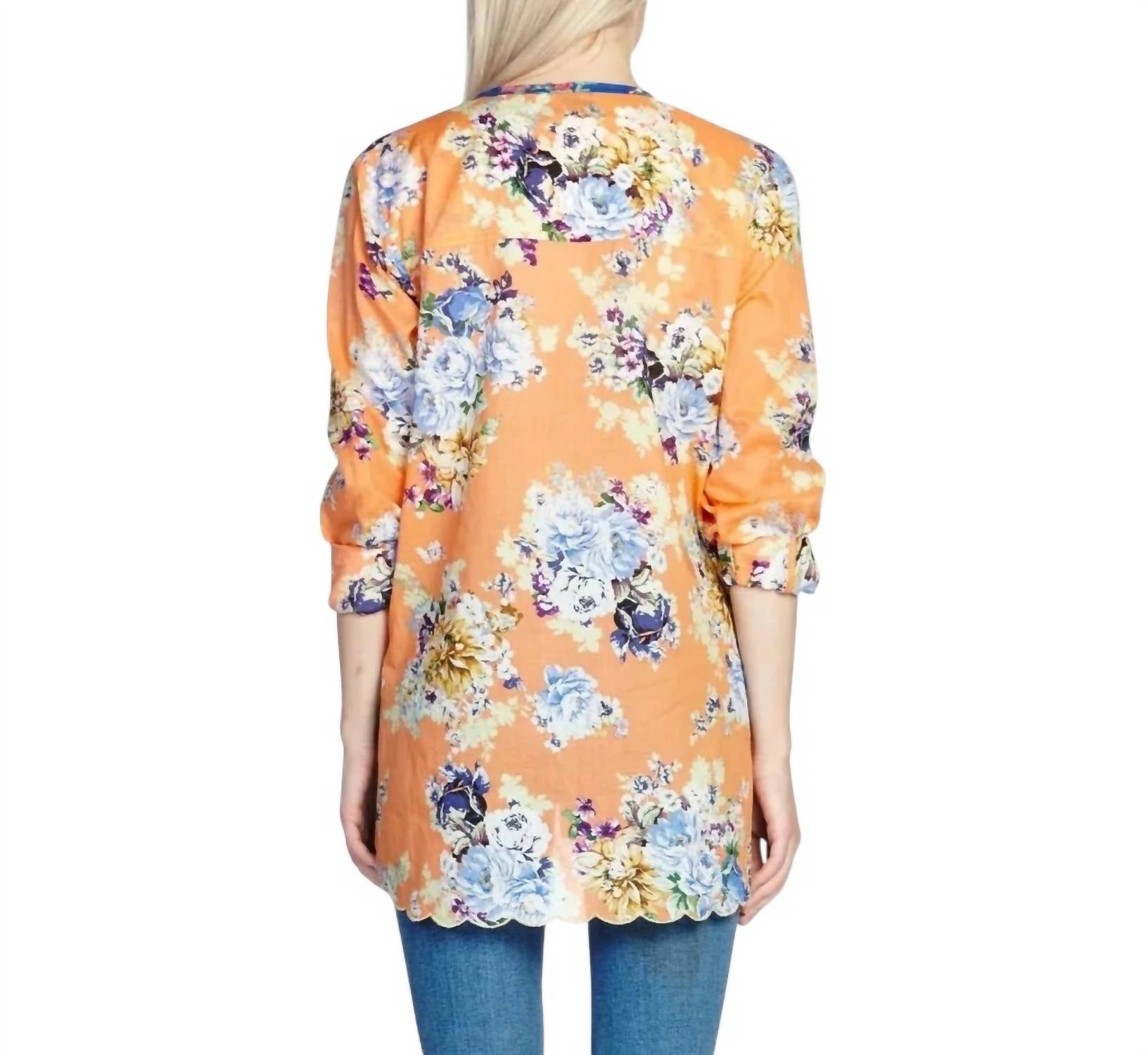 Aratta Claudine Agnes Shirt in orange floral - women's shirt - detail view