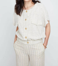 Renuar - Short Sleeve Chenille Top With Buttons