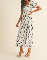 Klesis Floral Midi Puff Sleeves Dress in off white - women's dress - alternate view