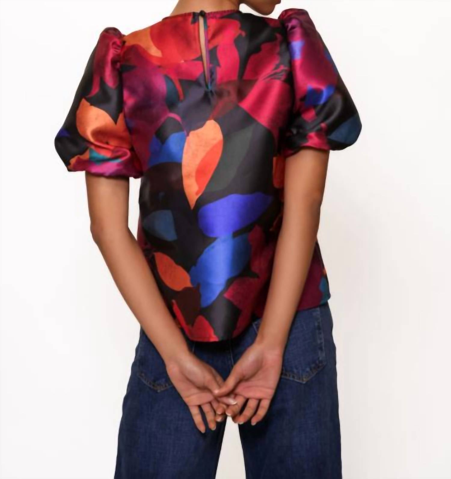 hutch Nadine Short Sleeve Top in navy multi floral - women's blouse - alternate view
