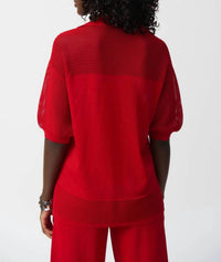 Joseph Ribkoff Knit Pullover With Pointelle Detail Sweater in radiant red - women's sweater - detail view