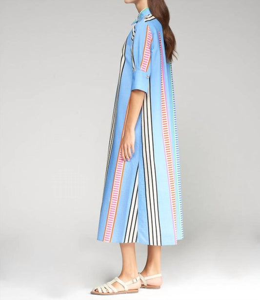Vilagallo - Striped Seersucker Button Front Midi Dress