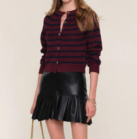 heartloom Selene Stripe Cardigan in merlot navy - women's cardigan - detail view
