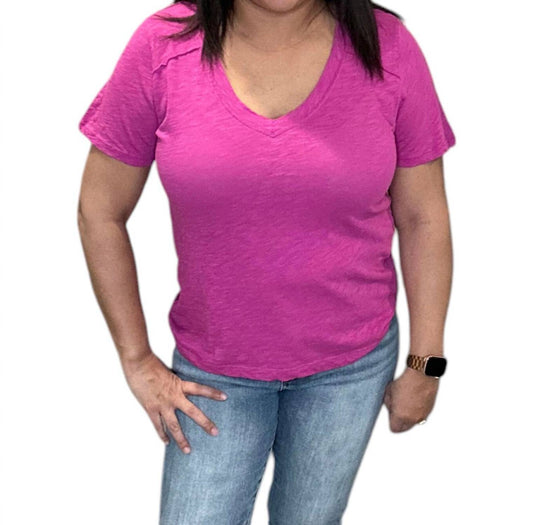 Bobi - Shoulder Seam V Neck Tee Shirt