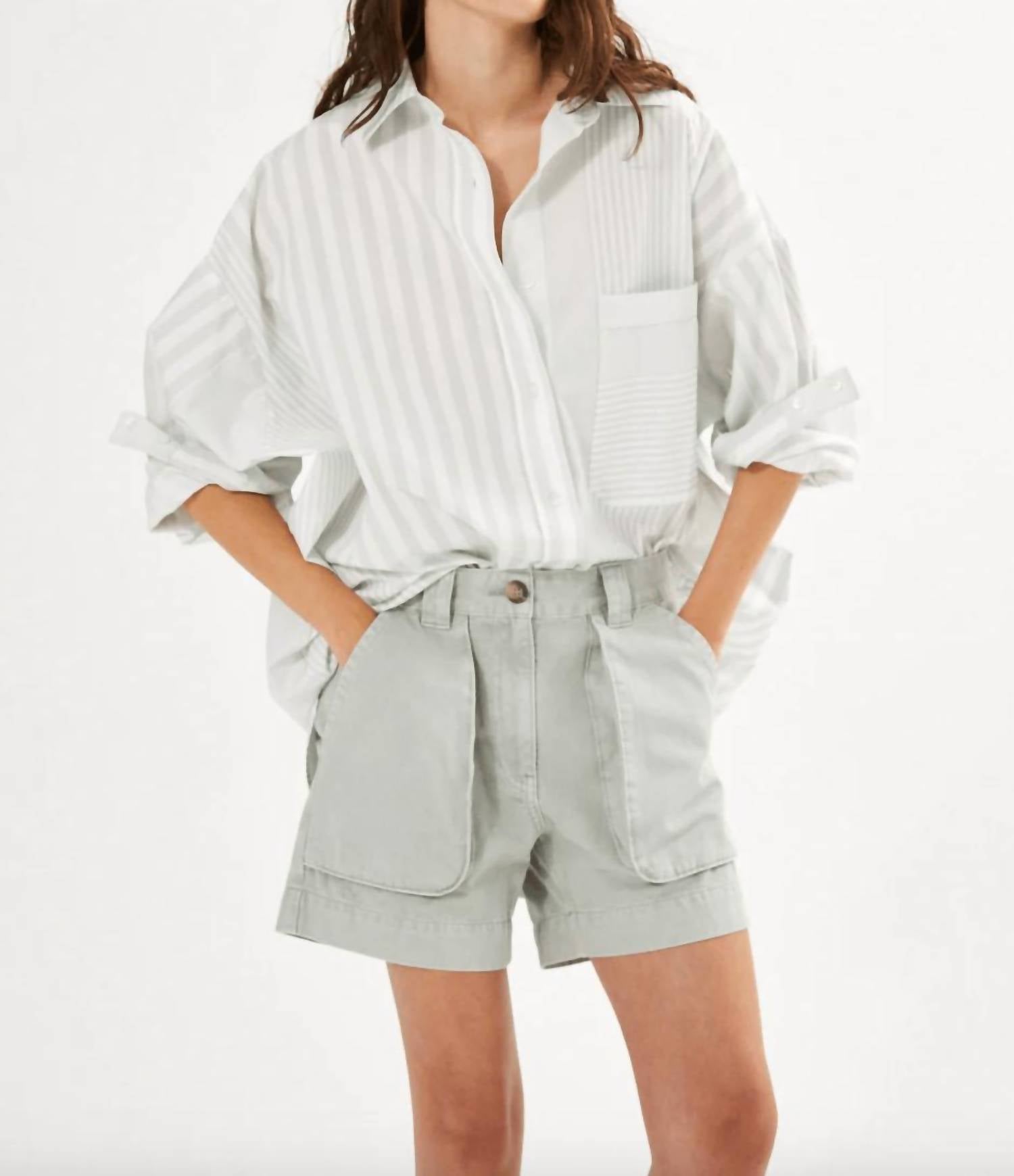 Rabens Saloner Bobbie Striped Oversized Button Down Shirt in dirty chalk stripe - women's shirt