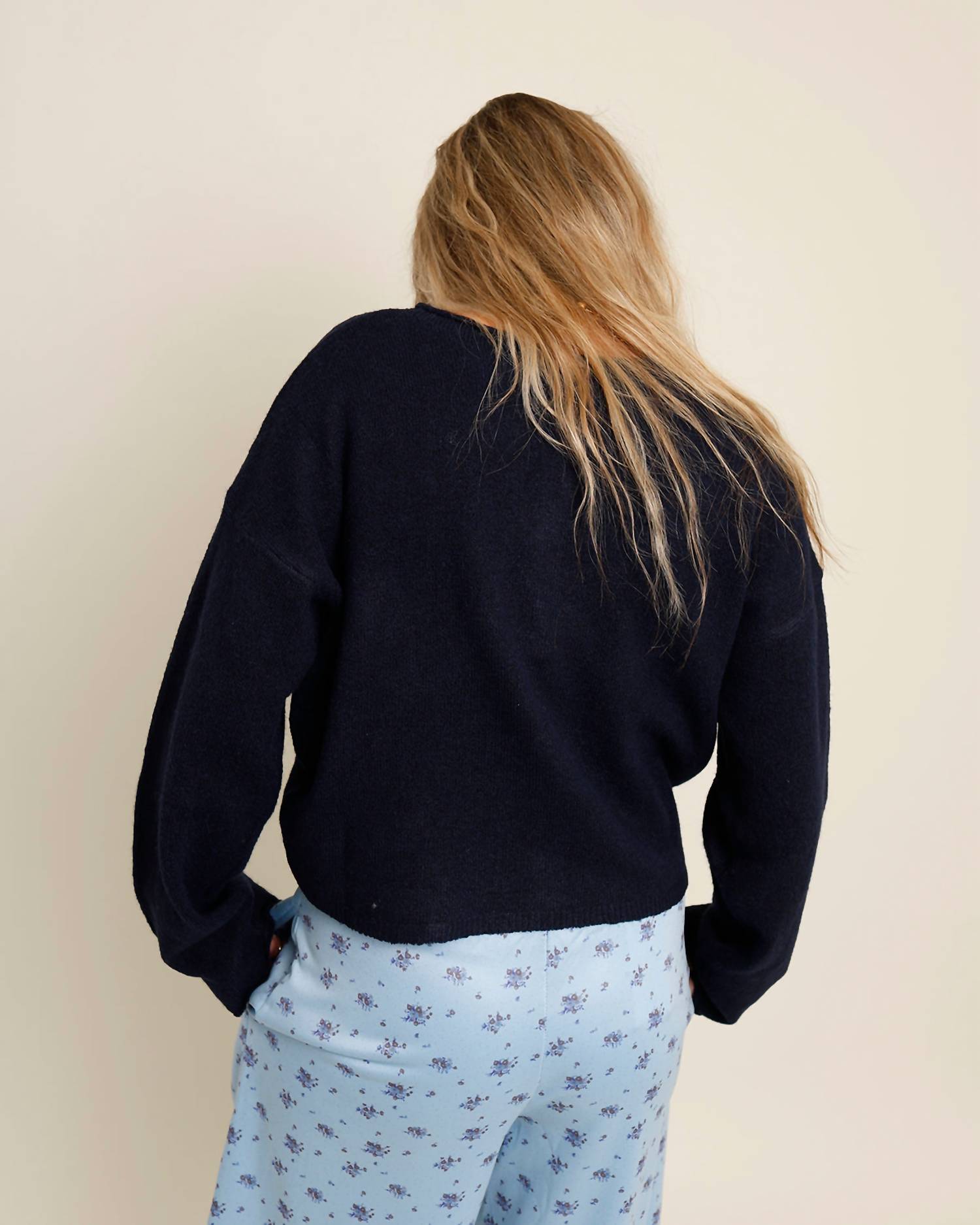 Mimosa Sutton Classic Cardigan in navy - women's cardigan - detail view