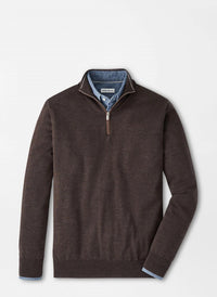 PETER MILLAR Autumn Crest Suede Trim Quarter Zip Sweater in french press - men's sweater - alternate view