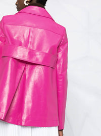 Valentino Double Breasted Leather Jacket in shocking pink - women's jacket - alternate view