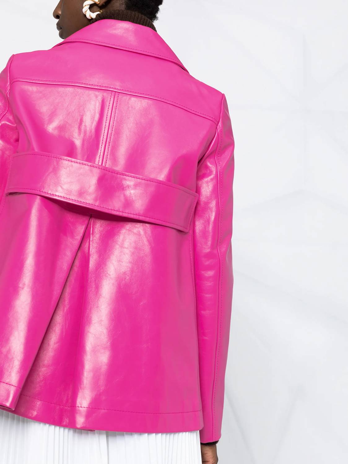 Valentino Double Breasted Leather Jacket in shocking pink - women's jacket - alternate view
