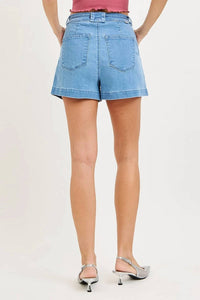 Risen - Sweet Magnolia Pleated Drawstring Denim Shorts