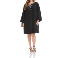 Karen Kane - Puff Sleeve Embellished Bow Shift Dress - Plus