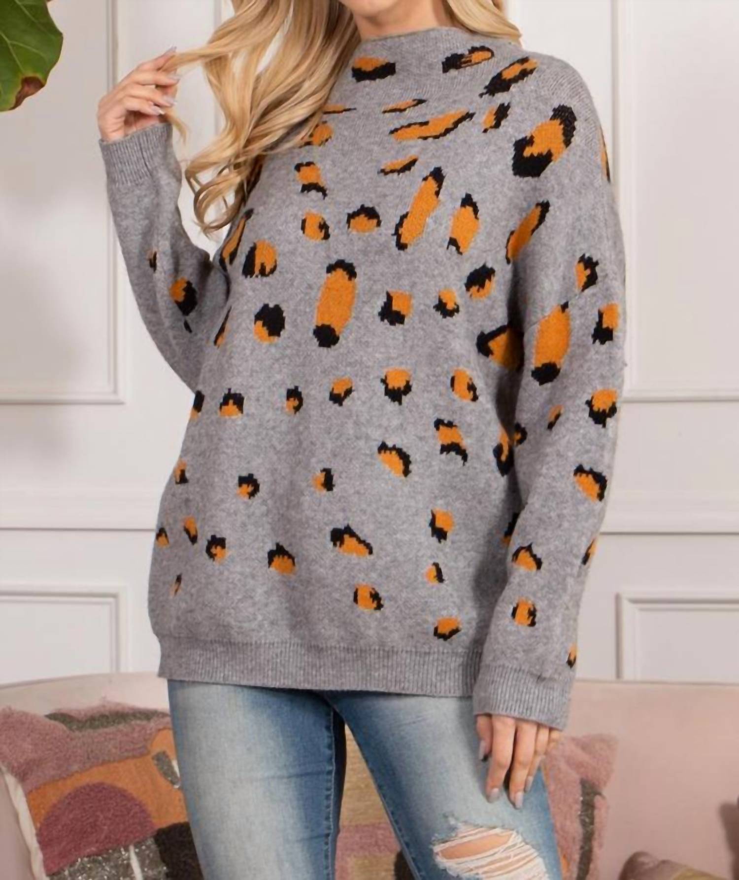 Cy Fashion - Turtle Neckline Leopard Sweater