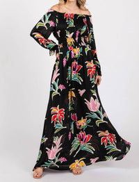 ee:some Bloom Off-the-shoulder Maxi Dress in black - women's dress