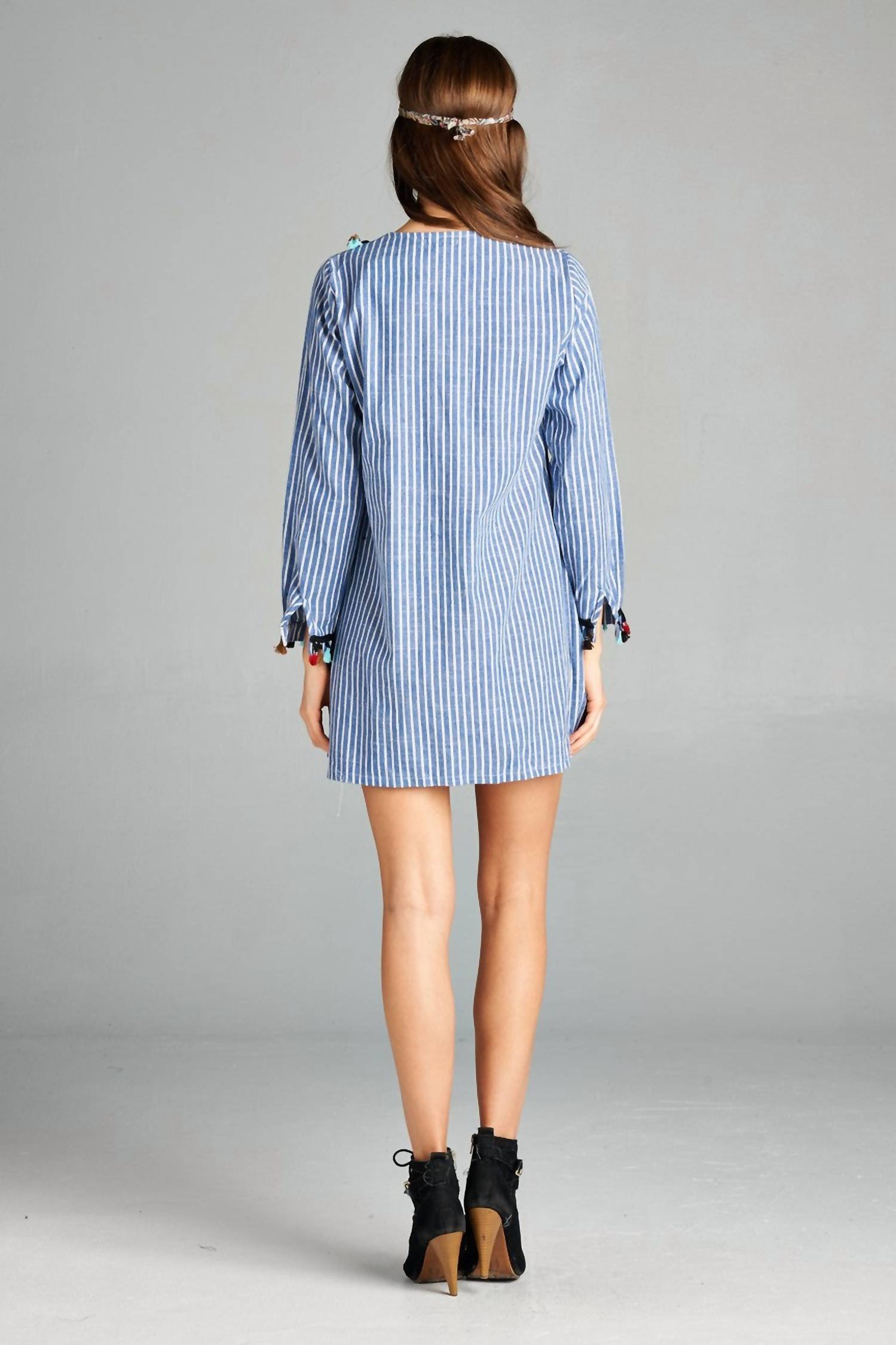 Velzera - Pin Striped Tassel Yoke Tunic