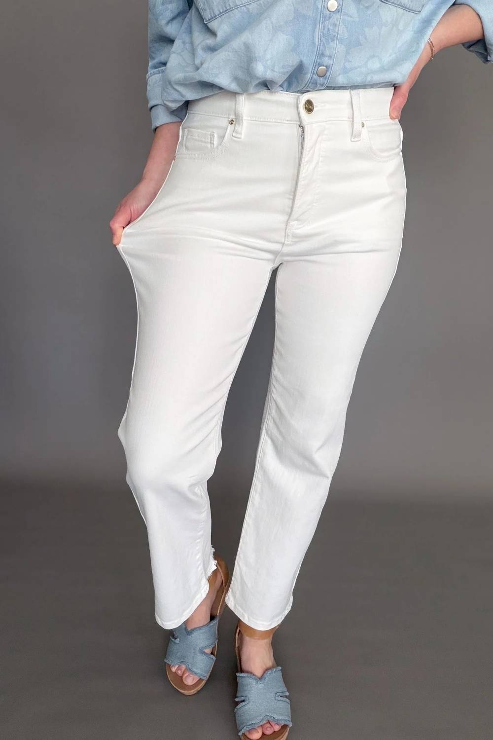 Risen - Tummy Control Elastic Band High Rise Straight Jeans