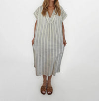 NIBI MTK Calla Midi Dress in grey cream stripe - women's dress