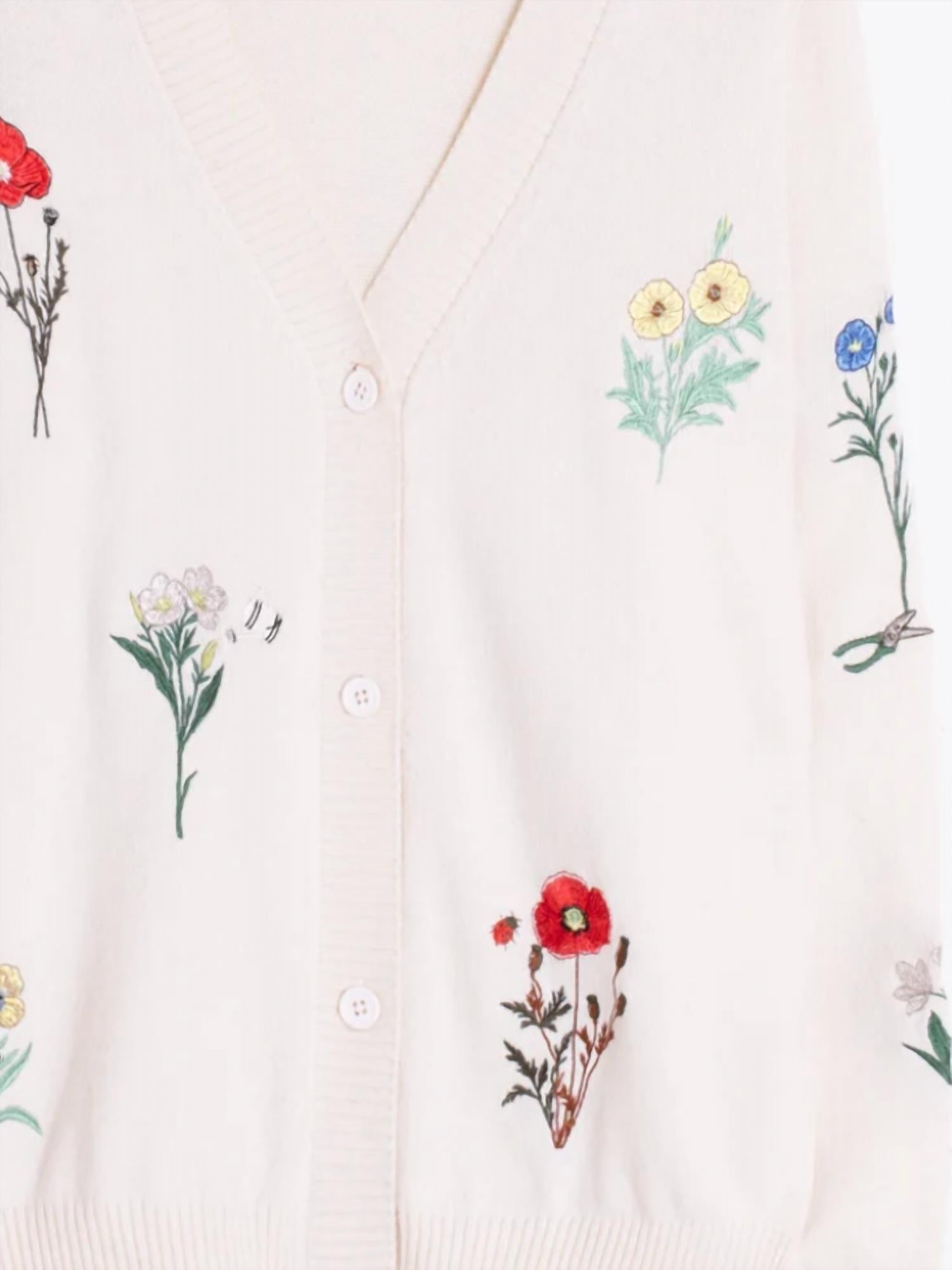 Vilagallo - Alina Raw Embroidered Flowers Cardigan